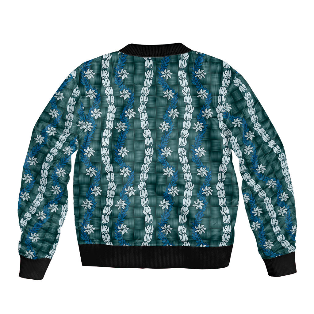 Pikake Maile Tiare Lei Sleeve Zip Bomber Jacket Polu Lauhala Pattern