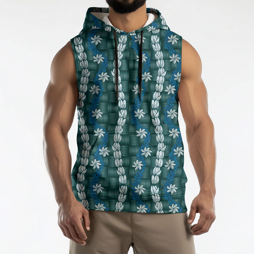 Pikake Maile Tiare Lei Sleeveless Hoodie Polu Lauhala Pattern