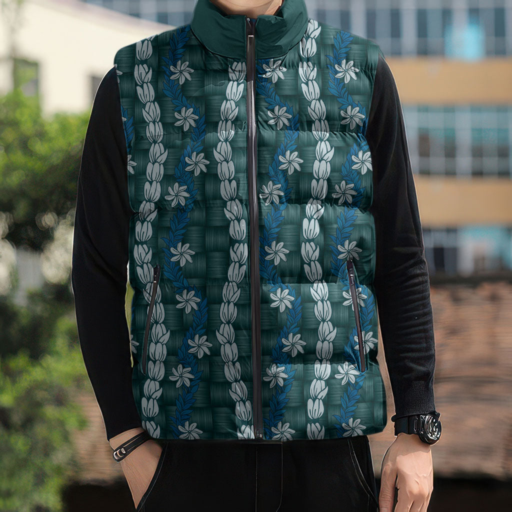 Pikake Maile Tiare Lei Sleeveless Puffer Jacket Polu Lauhala Pattern