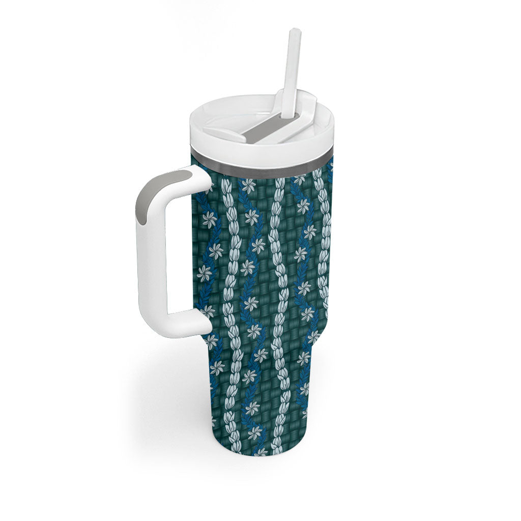 Pikake Maile Tiare Lei Tumbler With Handle Polu Lauhala Pattern