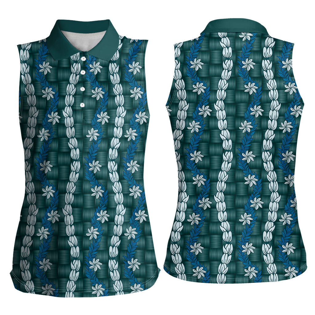 Pikake Maile Tiare Lei Women Sleeveless Polo Shirt Polu Lauhala Pattern