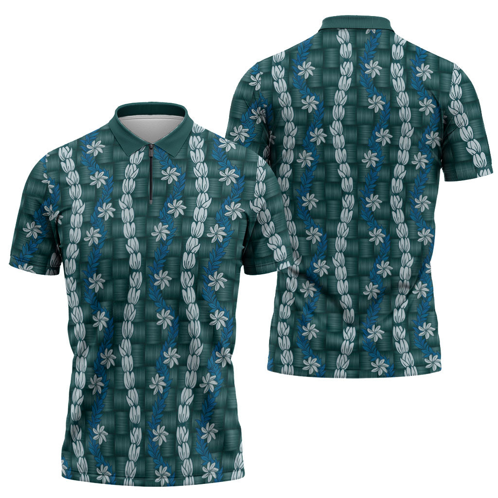 Pikake Maile Tiare Lei Zipper Polo Shirt Polu Lauhala Pattern