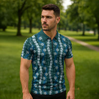 Pikake Maile Tiare Lei Zipper Polo Shirt Polu Lauhala Pattern