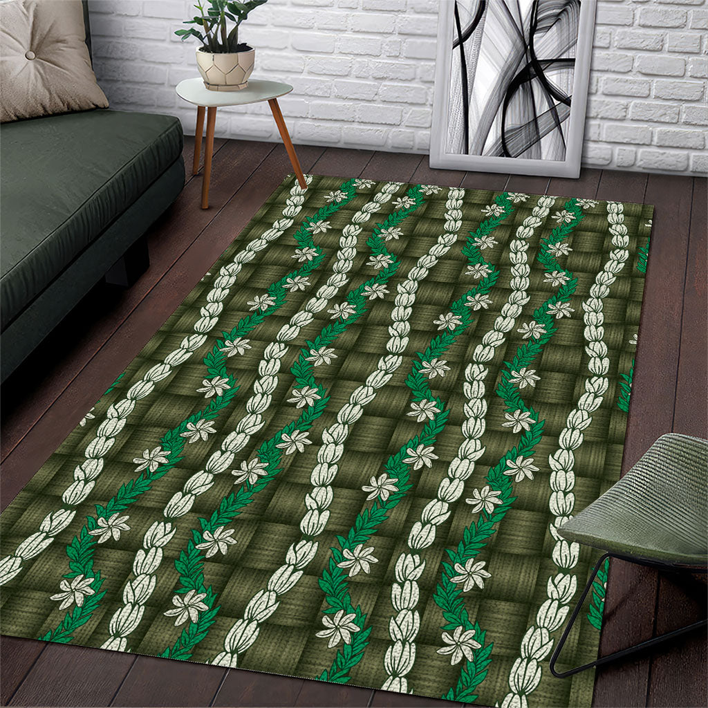 Pikake Maile Tiare Lei Area Rug Omaomao Lauhala Pattern LT01 Green - Polynesian Pride