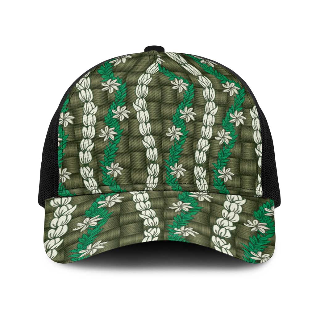 Pikake Maile Tiare Lei Baseball Net Cap Omaomao Lauhala Pattern