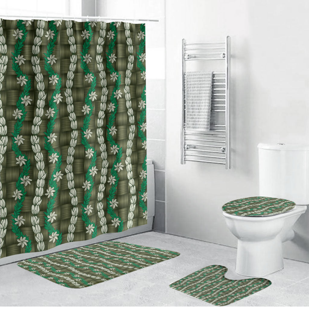 Pikake Maile Tiare Lei Bathroom Set Omaomao Lauhala Pattern LT01 Bathroom Set (4 pcs) Green - Polynesian Pride