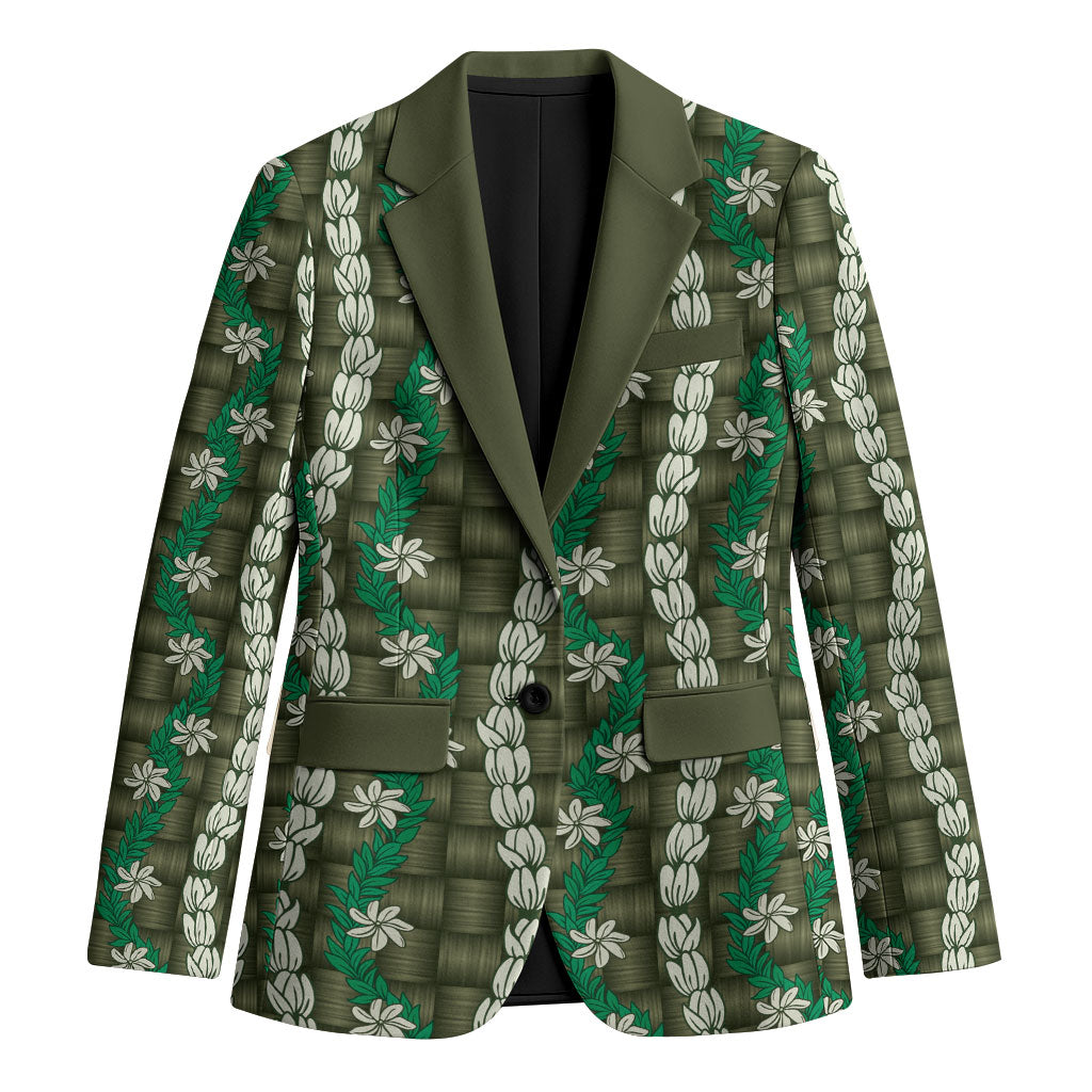 Pikake Maile Tiare Lei Blazer Omaomao Lauhala Pattern LT01 Unisex Green - Polynesian Pride