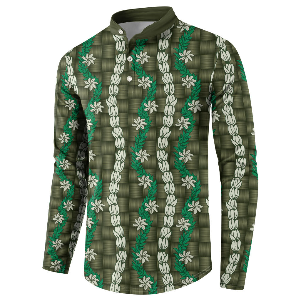 Pikake Maile Tiare Lei Button Sweatshirt Omaomao Lauhala Pattern