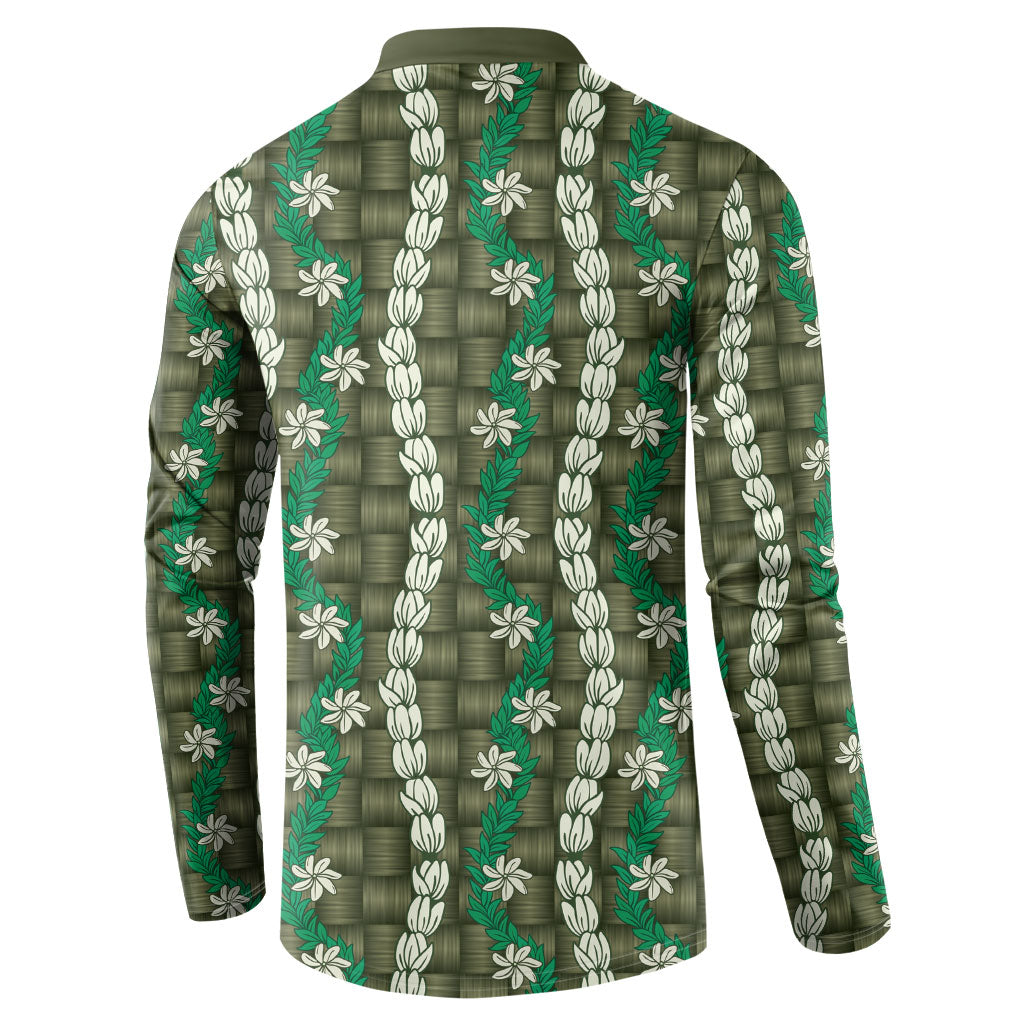 Pikake Maile Tiare Lei Button Sweatshirt Omaomao Lauhala Pattern