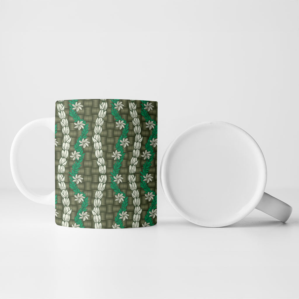 Pikake Maile Tiare Lei Ceramic Mug Omaomao Lauhala Pattern