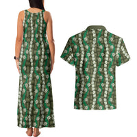 Pikake Maile Tiare Lei Couples Matching Tank Maxi Dress and Hawaiian Shirt Omaomao Lauhala Pattern