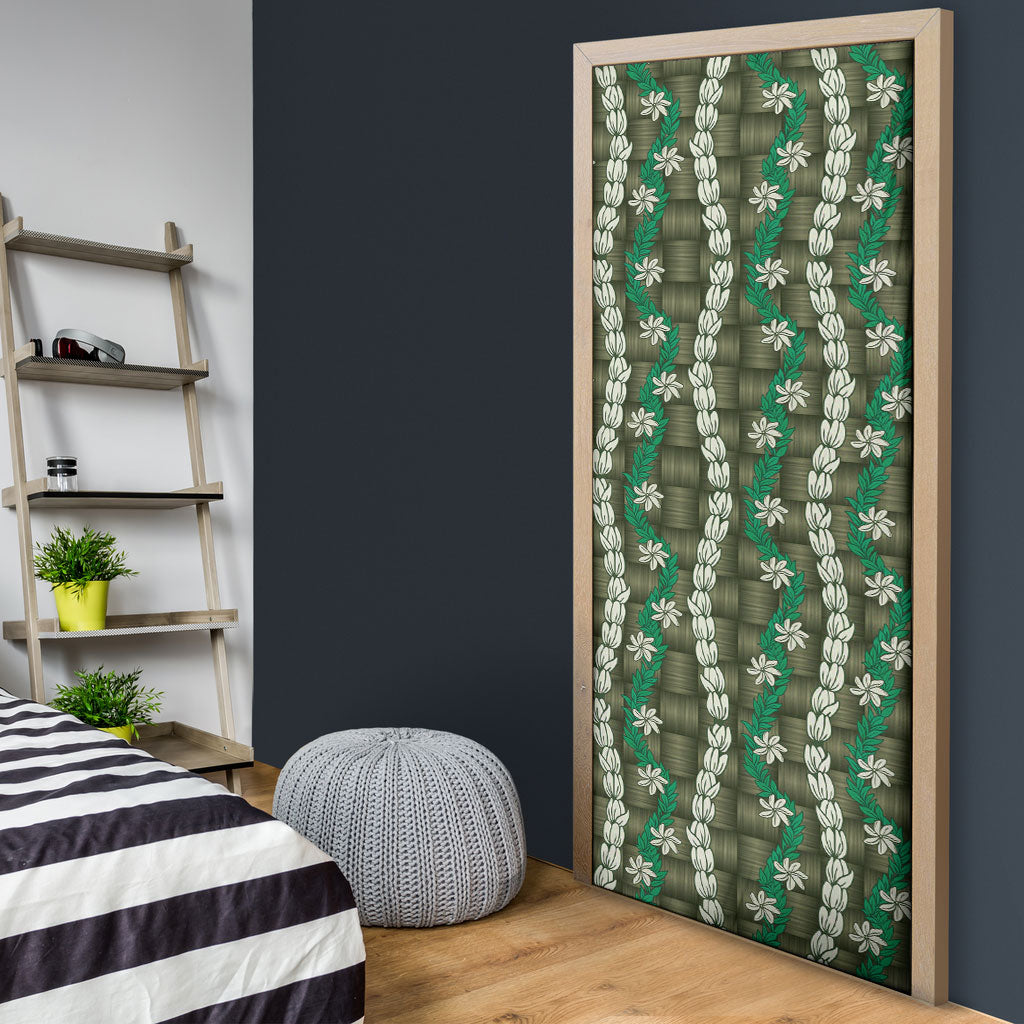 Pikake Maile Tiare Lei Door Cover Omaomao Lauhala Pattern