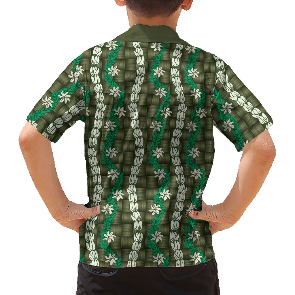 Pikake Maile Tiare Lei Family Matching Off The Shoulder Long Sleeve Dress and Hawaiian Shirt Omaomao Lauhala Pattern