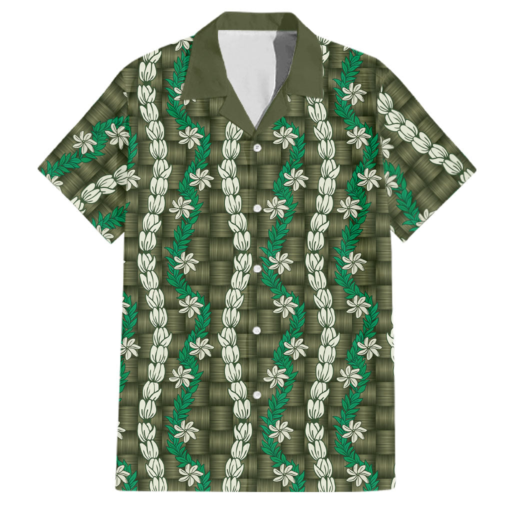 Pikake Maile Tiare Lei Family Matching Short Sleeve Bodycon Dress and Hawaiian Shirt Omaomao Lauhala Pattern