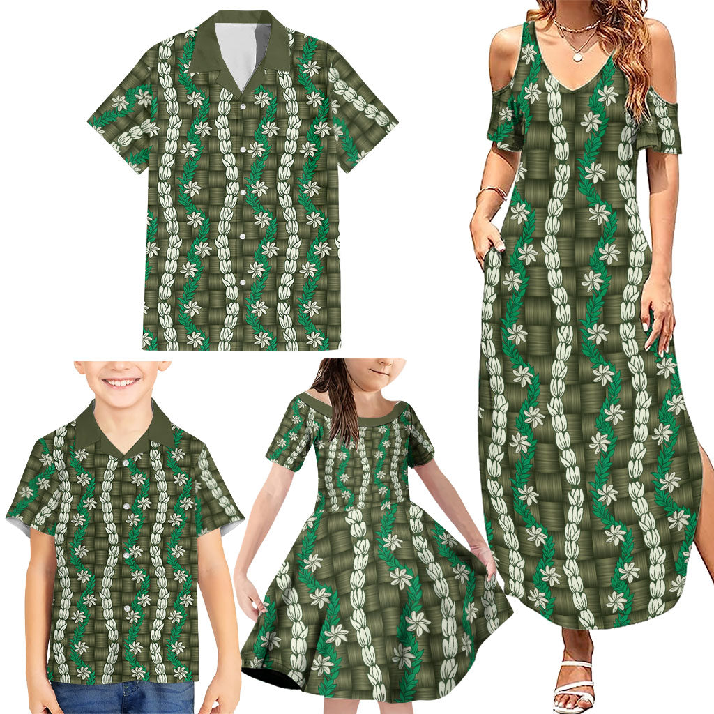 Pikake Maile Tiare Lei Family Matching Summer Maxi Dress and Hawaiian Shirt Omaomao Lauhala Pattern LT01 - Polynesian Pride