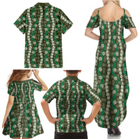 Pikake Maile Tiare Lei Family Matching Summer Maxi Dress and Hawaiian Shirt Omaomao Lauhala Pattern