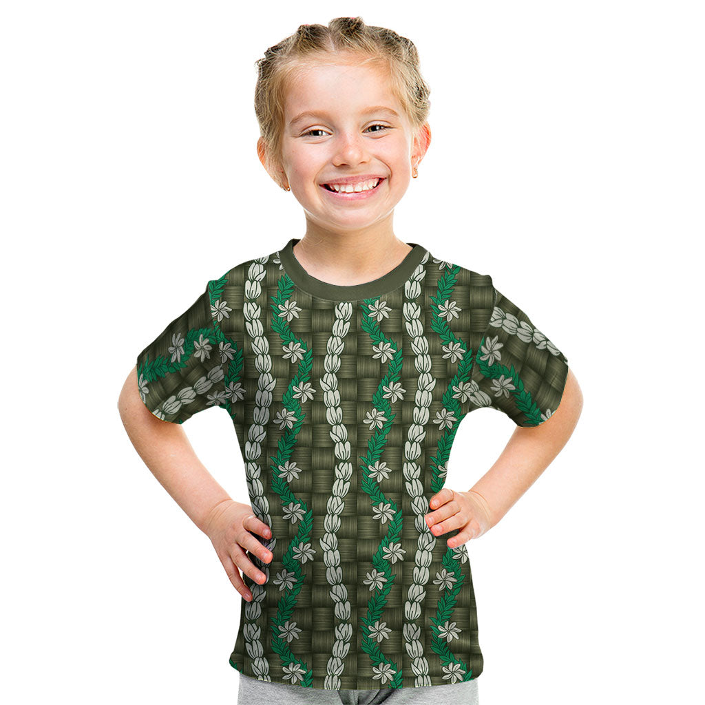 Pikake Maile Tiare Lei Kid T Shirt Omaomao Lauhala Pattern
