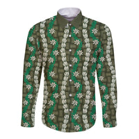 Pikake Maile Tiare Lei Long Sleeve Button Shirt Omaomao Lauhala Pattern