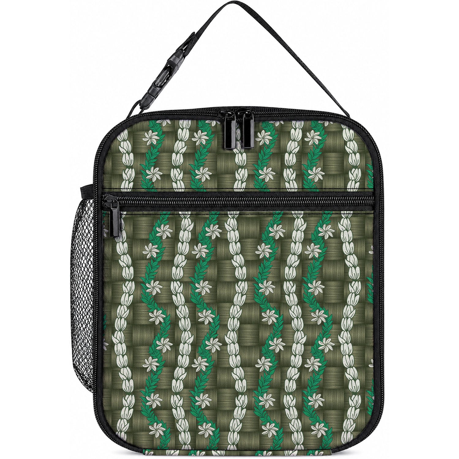 Pikake Maile Tiare Lei Lunch Bag Omaomao Lauhala Pattern LT01 10.2 × 8.3 × 4.3 inch Green - Polynesian Pride