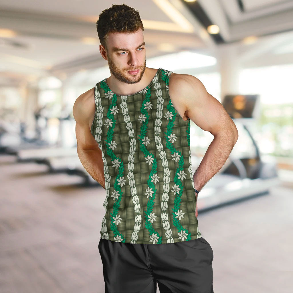 Pikake Maile Tiare Lei Men Tank Top Omaomao Lauhala Pattern