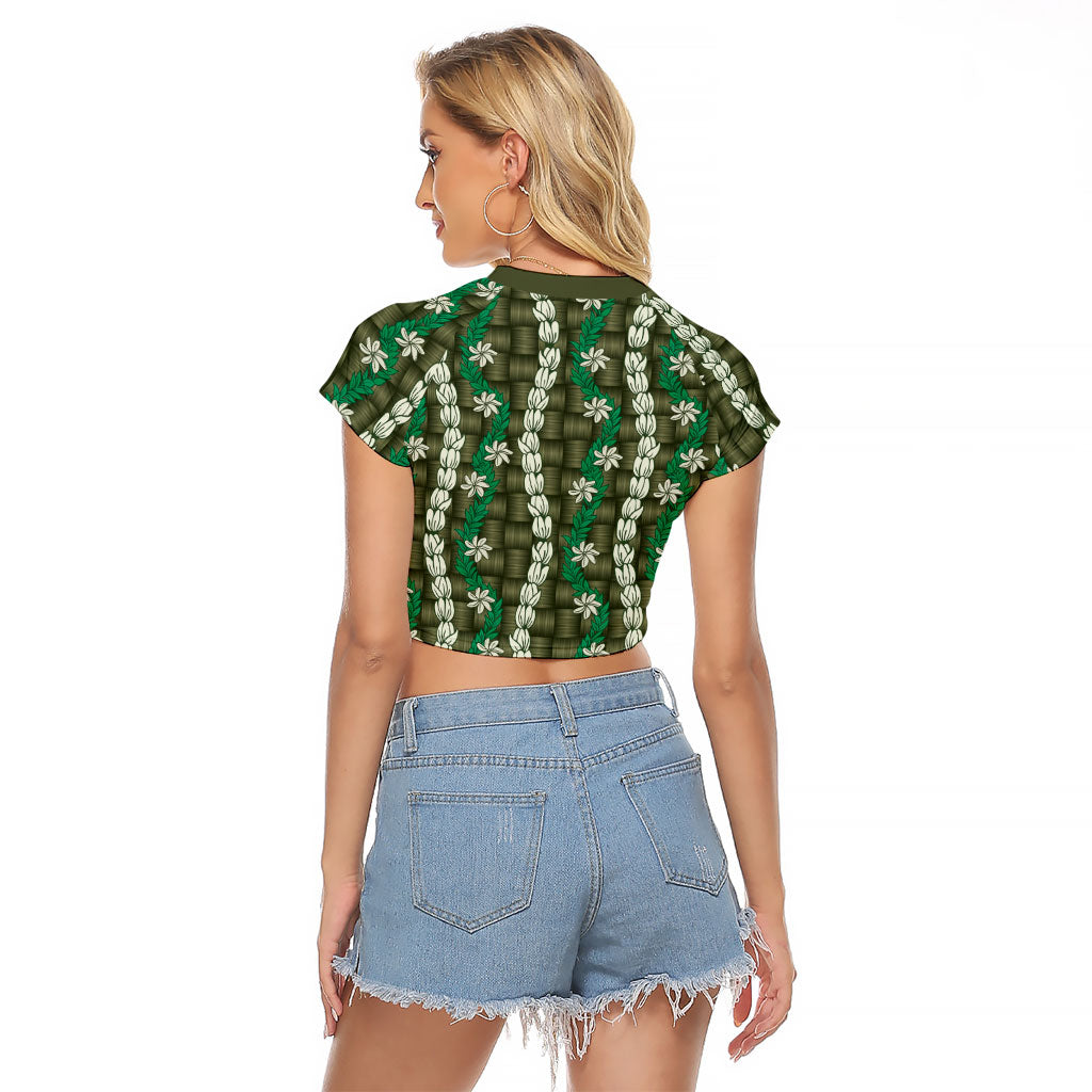 Pikake Maile Tiare Lei Raglan Cropped T Shirt Omaomao Lauhala Pattern
