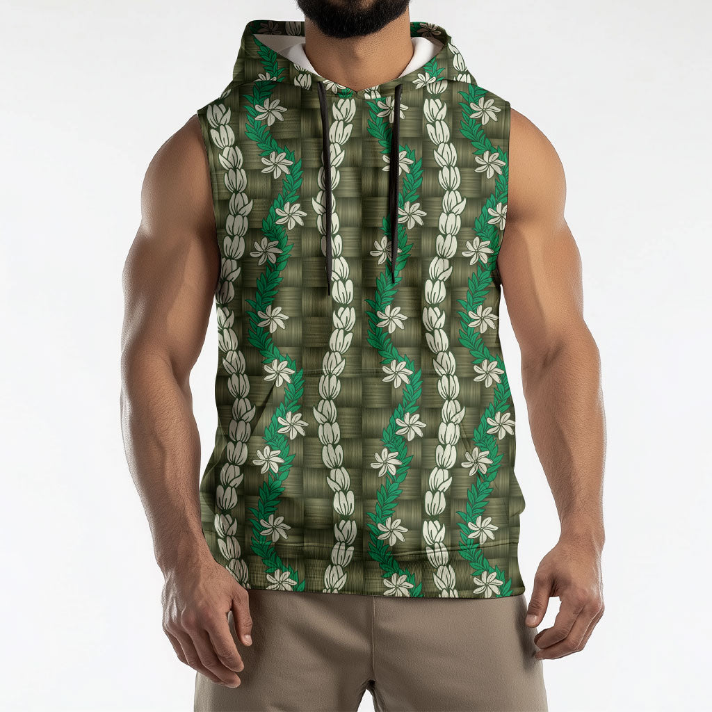 Pikake Maile Tiare Lei Sleeveless Hoodie Omaomao Lauhala Pattern
