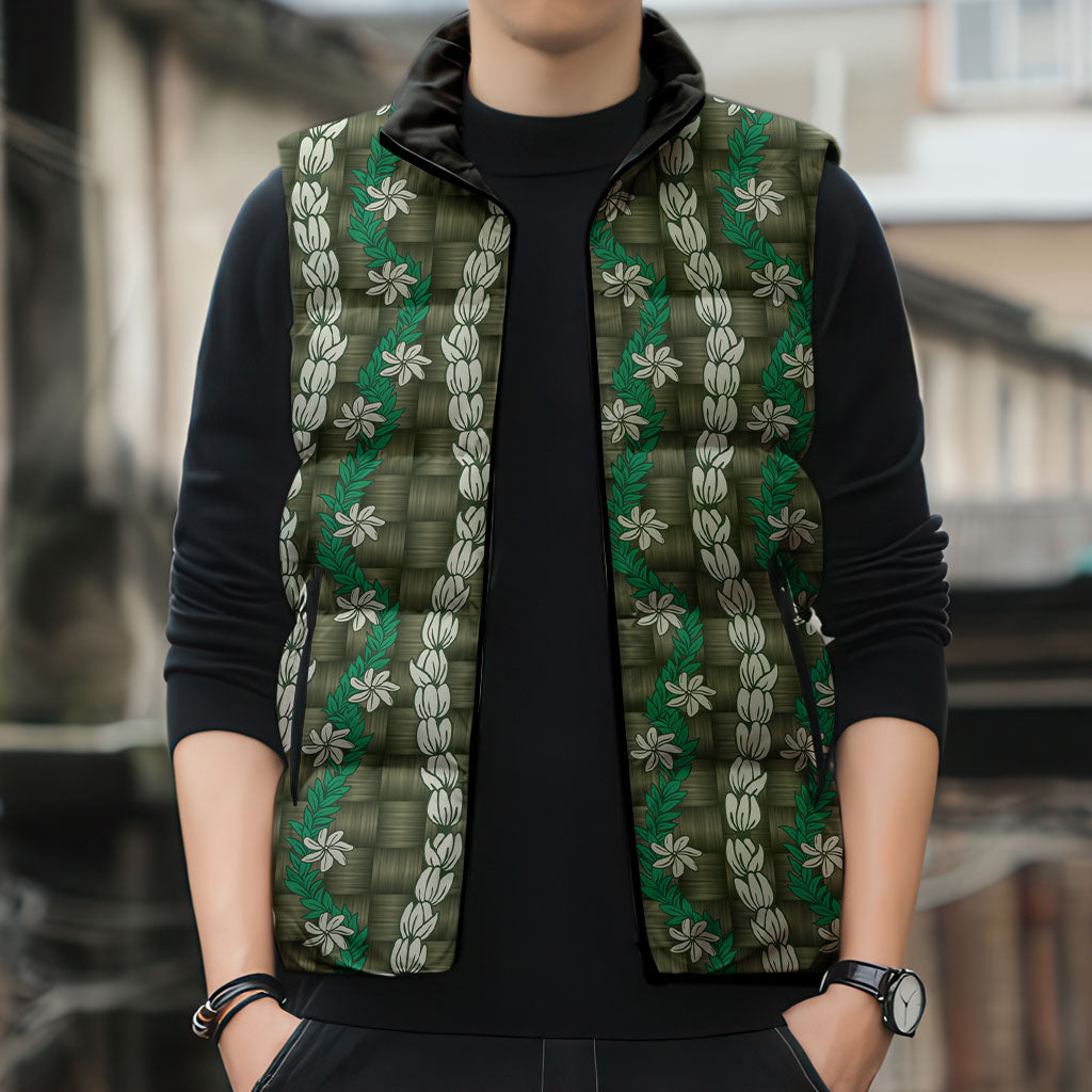 Pikake Maile Tiare Lei Sleeveless Puffer Jacket Omaomao Lauhala Pattern