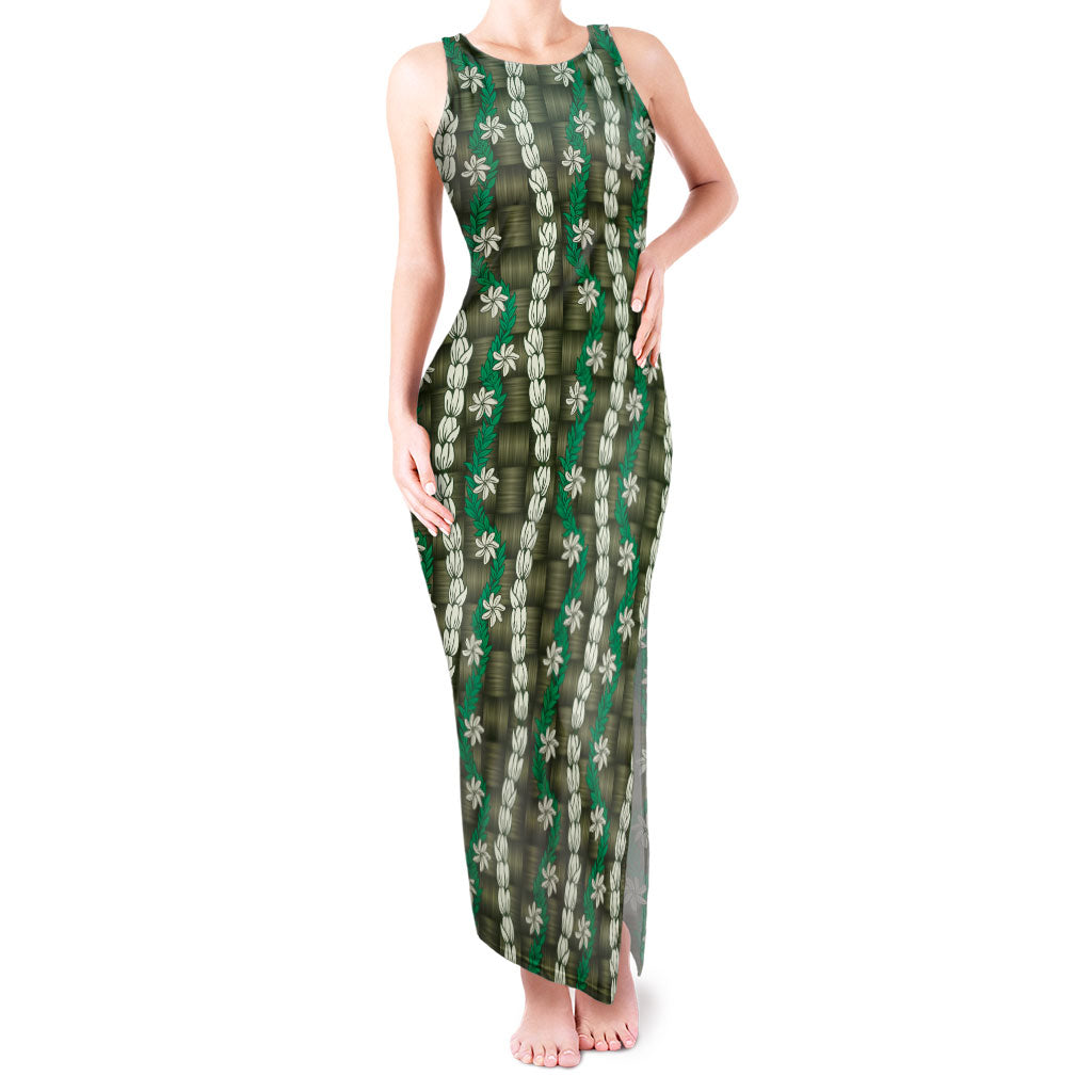 Pikake Maile Tiare Lei Tank Maxi Dress Omaomao Lauhala Pattern