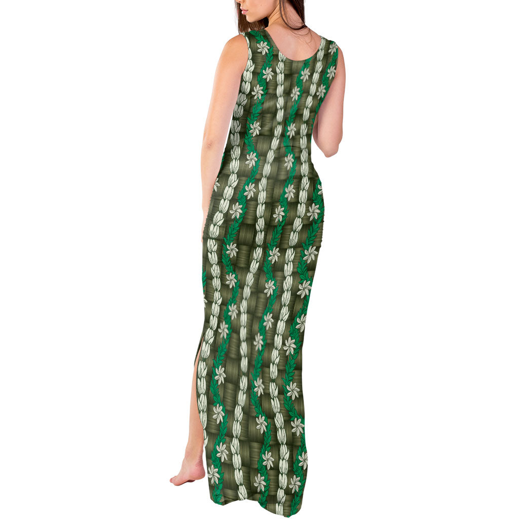 Pikake Maile Tiare Lei Tank Maxi Dress Omaomao Lauhala Pattern