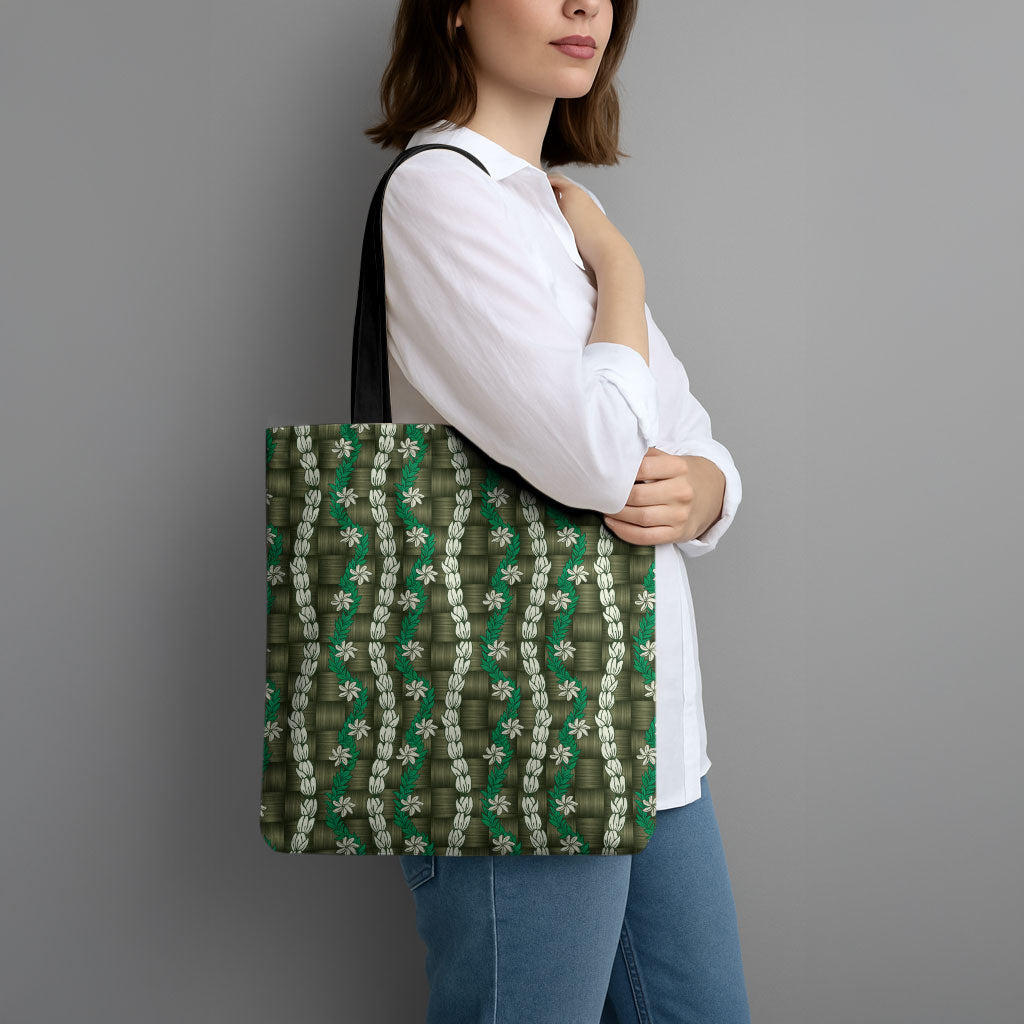 Pikake Maile Tiare Lei Tote Bag Omaomao Lauhala Pattern