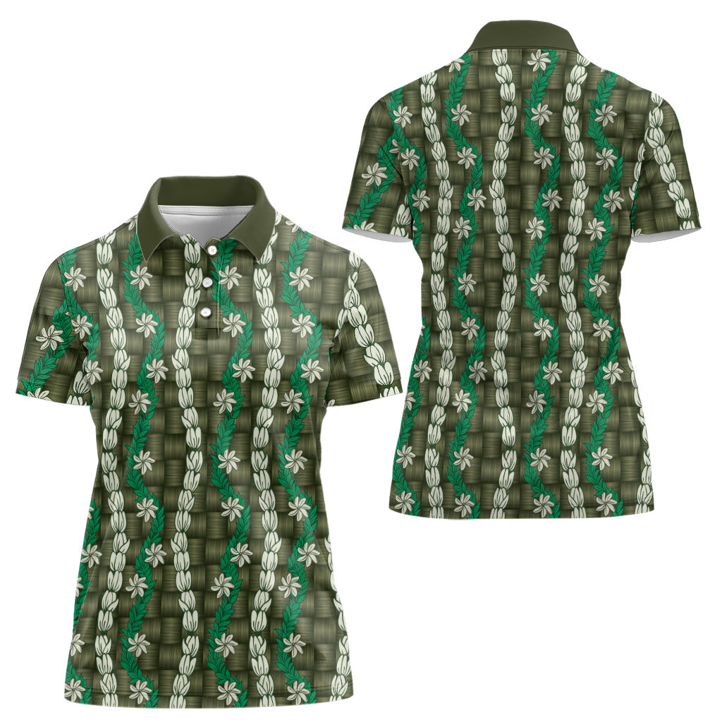Pikake Maile Tiare Lei Women Polo Shirt Omaomao Lauhala Pattern