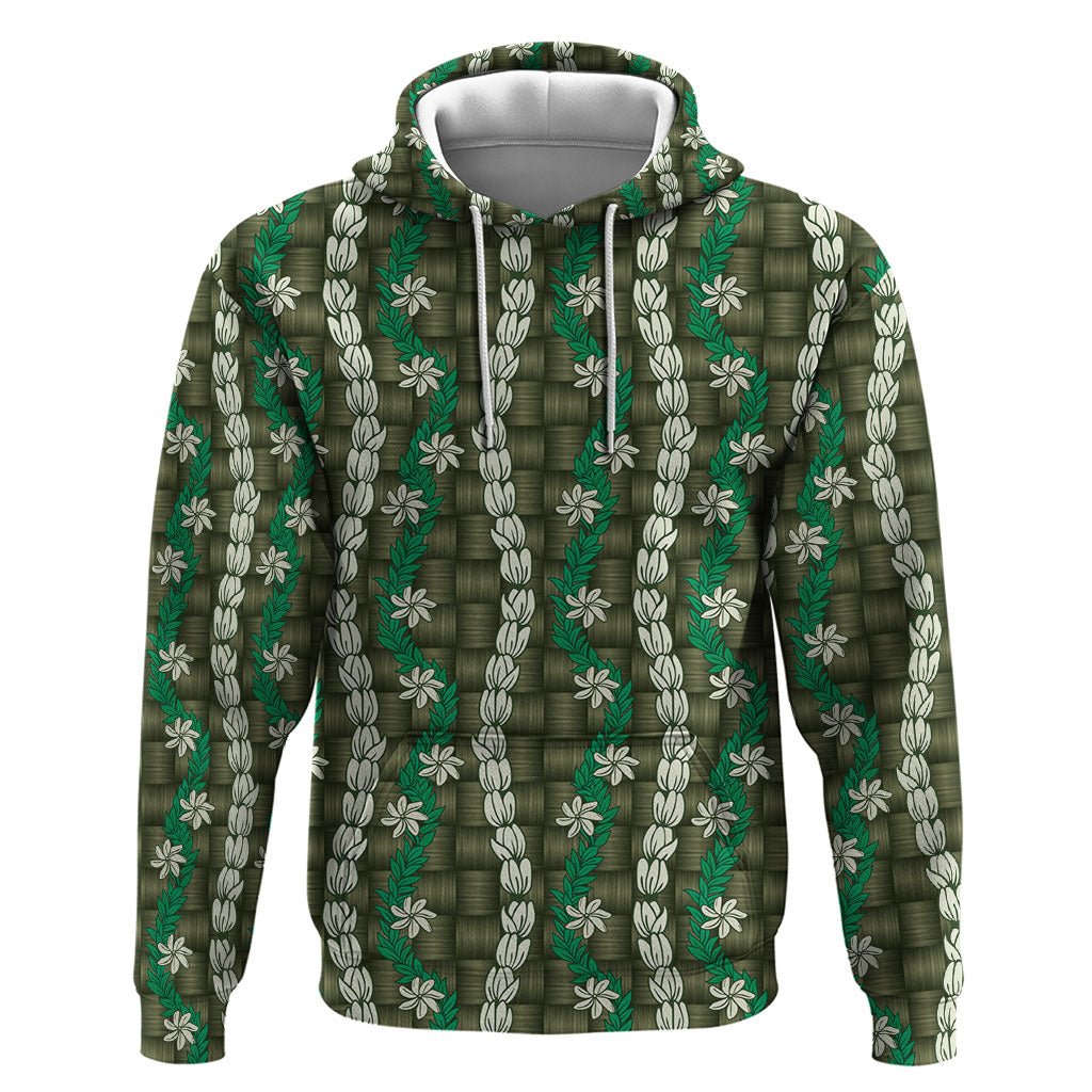 Pikake Maile Tiare Lei Zip Hoodie Omaomao Lauhala Pattern