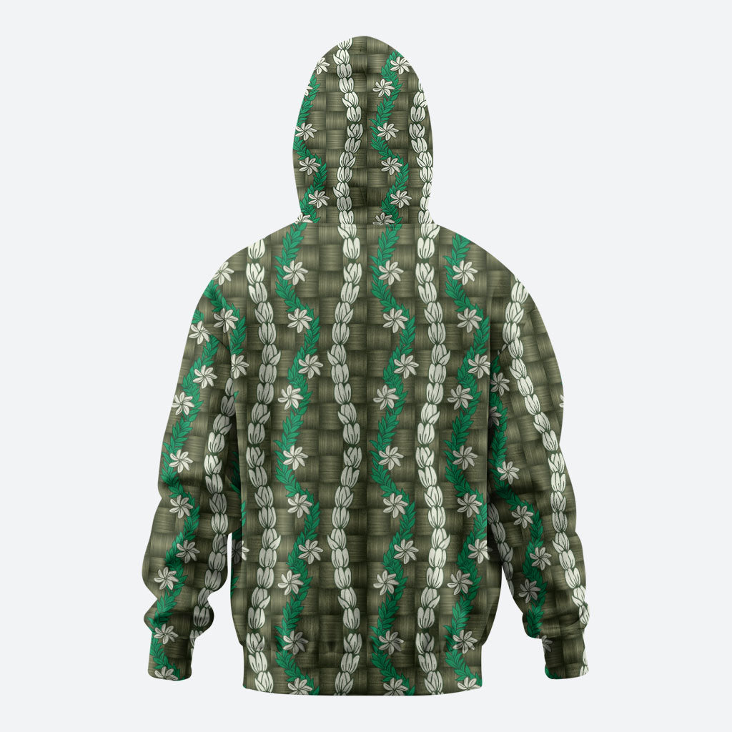 Pikake Maile Tiare Lei Zip Hoodie Omaomao Lauhala Pattern