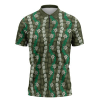 Pikake Maile Tiare Lei Zipper Polo Shirt Omaomao Lauhala Pattern