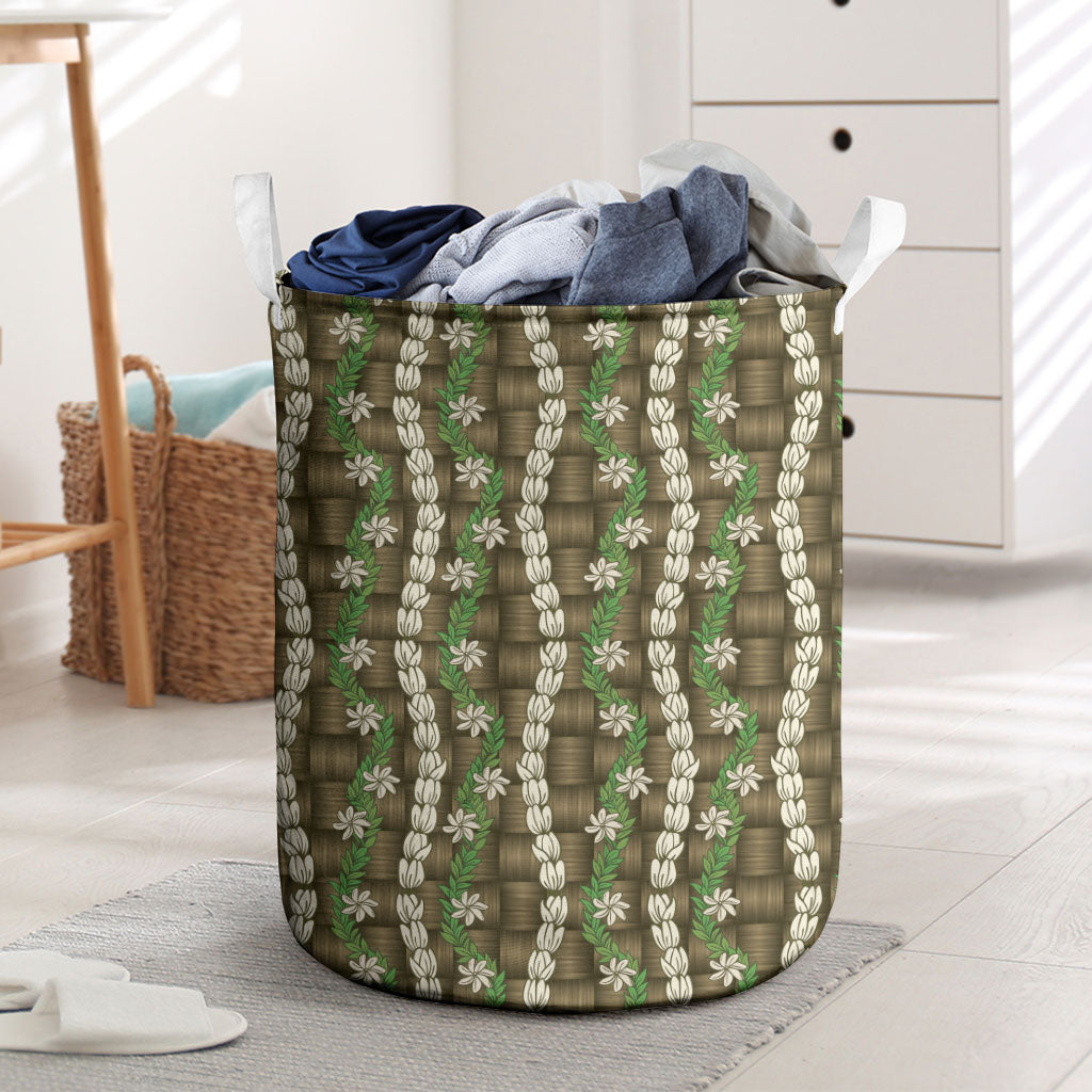 Pikake Maile Tiare Lei Laundry Basket Natural Lauhala Pattern LT01 Brown - Polynesian Pride
