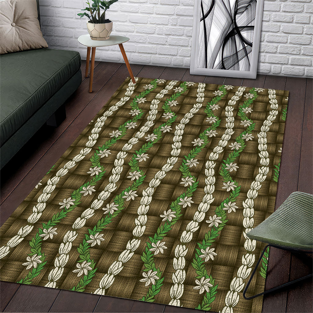 Pikake Maile Tiare Lei Area Rug Natural Lauhala Pattern