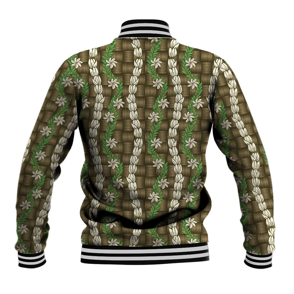 Pikake Maile Tiare Lei Baseball Jacket Natural Lauhala Pattern