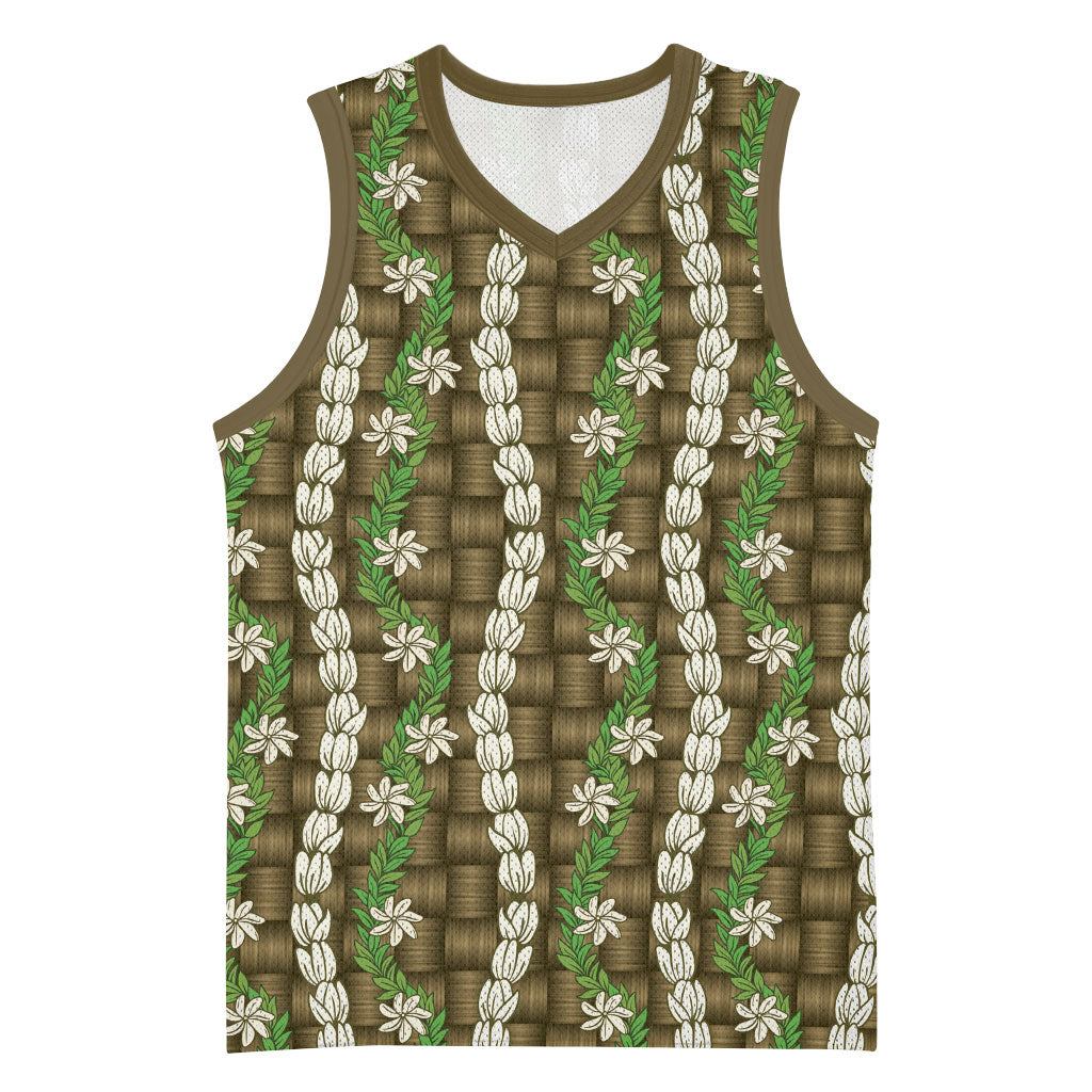 Pikake Maile Tiare Lei Basketball Jersey Natural Lauhala Pattern