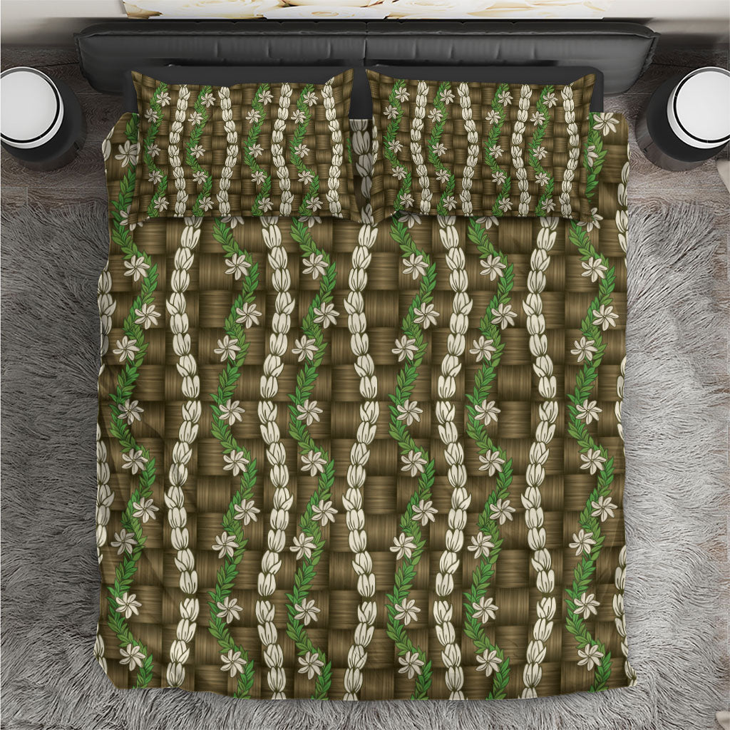Pikake Maile Tiare Lei Bedding Set Natural Lauhala Pattern LT01 Brown - Polynesian Pride