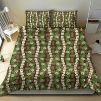 Pikake Maile Tiare Lei Bedding Set Natural Lauhala Pattern