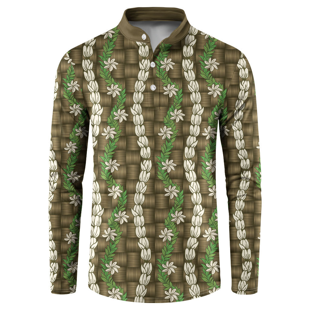 Pikake Maile Tiare Lei Button Sweatshirt Natural Lauhala Pattern