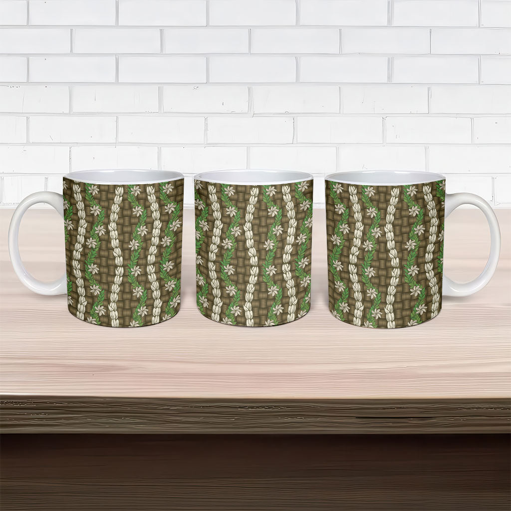 Pikake Maile Tiare Lei Ceramic Mug Natural Lauhala Pattern