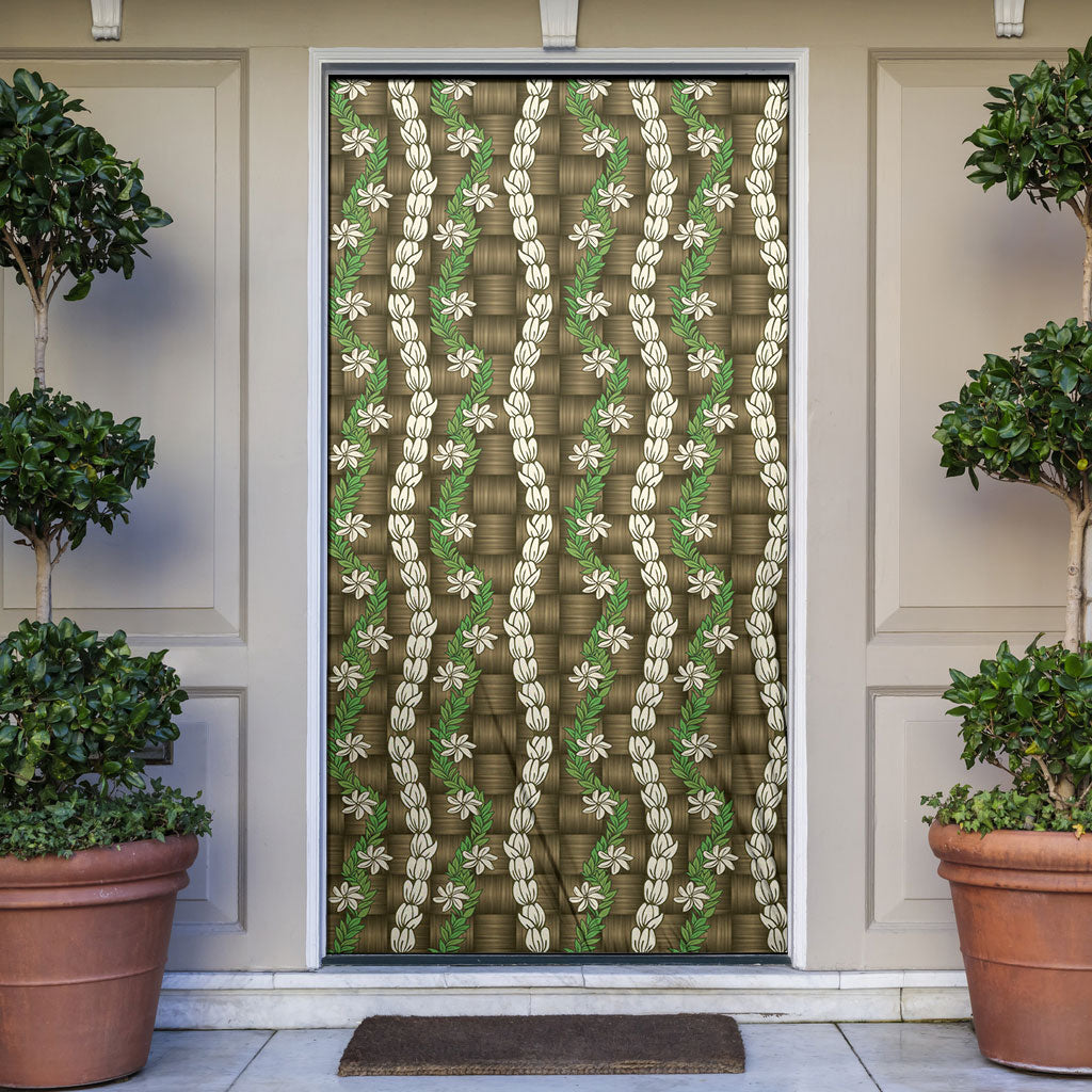 Pikake Maile Tiare Lei Door Cover Natural Lauhala Pattern