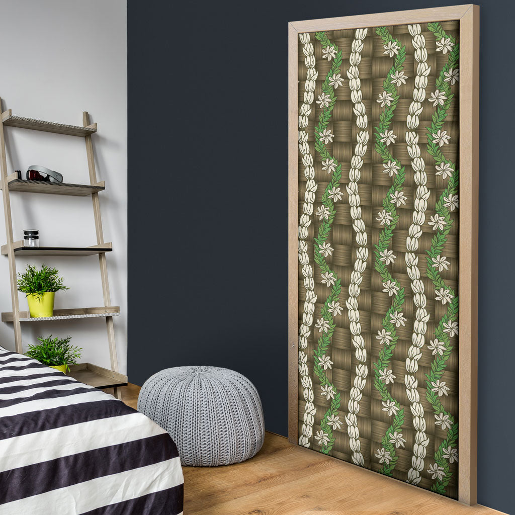 Pikake Maile Tiare Lei Door Cover Natural Lauhala Pattern