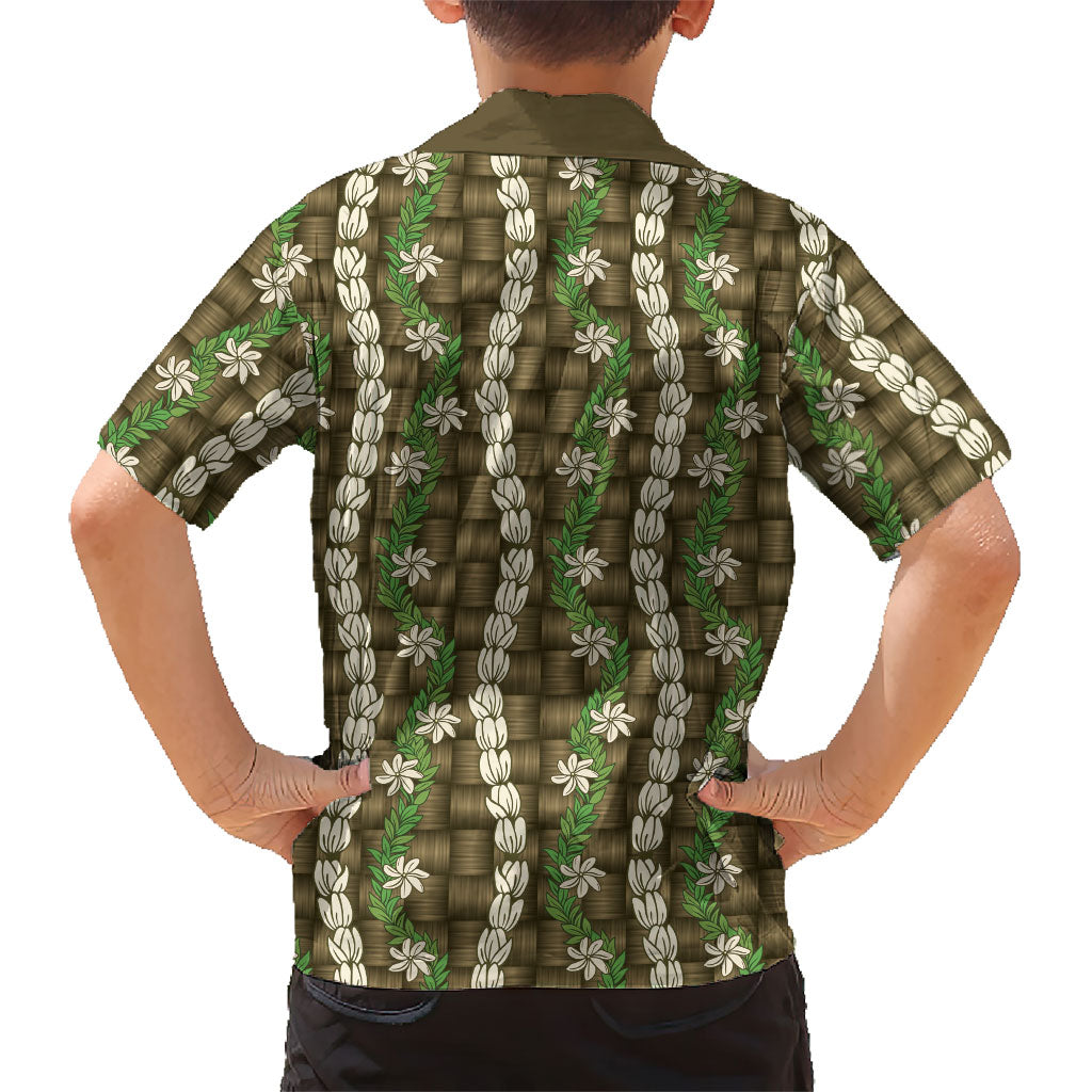 Pikake Maile Tiare Lei Family Matching Mermaid Dress and Hawaiian Shirt Natural Lauhala Pattern