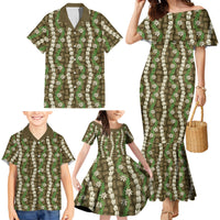 Pikake Maile Tiare Lei Family Matching Mermaid Dress and Hawaiian Shirt Natural Lauhala Pattern