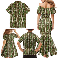 Pikake Maile Tiare Lei Family Matching Mermaid Dress and Hawaiian Shirt Natural Lauhala Pattern