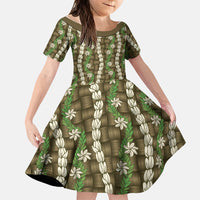 Pikake Maile Tiare Lei Family Matching Off Shoulder Maxi Dress and Hawaiian Shirt Natural Lauhala Pattern
