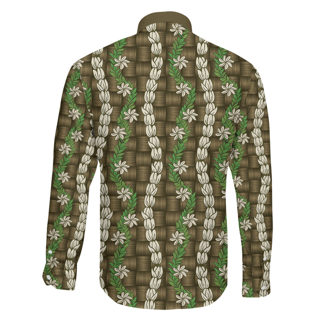 Pikake Maile Tiare Lei Family Matching Off Shoulder Short Dress and Hawaiian Shirt Natural Lauhala Pattern
