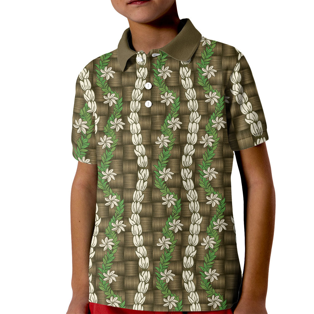 Pikake Maile Tiare Lei Kid Polo Shirt Natural Lauhala Pattern